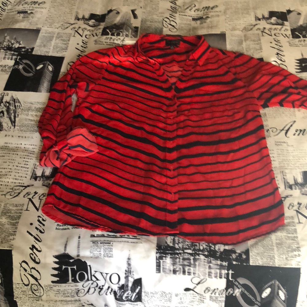 The Limited red with navy stripe blouse